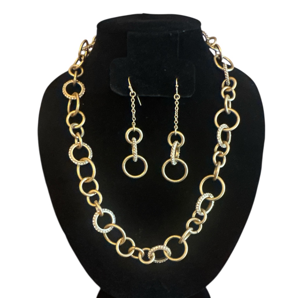 Circular Pave Link Necklace, Earrings, And Bracelet Set By Banana Republic